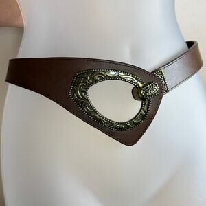 VTG Coldwater Creek Women’s Belt Brown Leather Brass L/XL Western Bohemian 90s